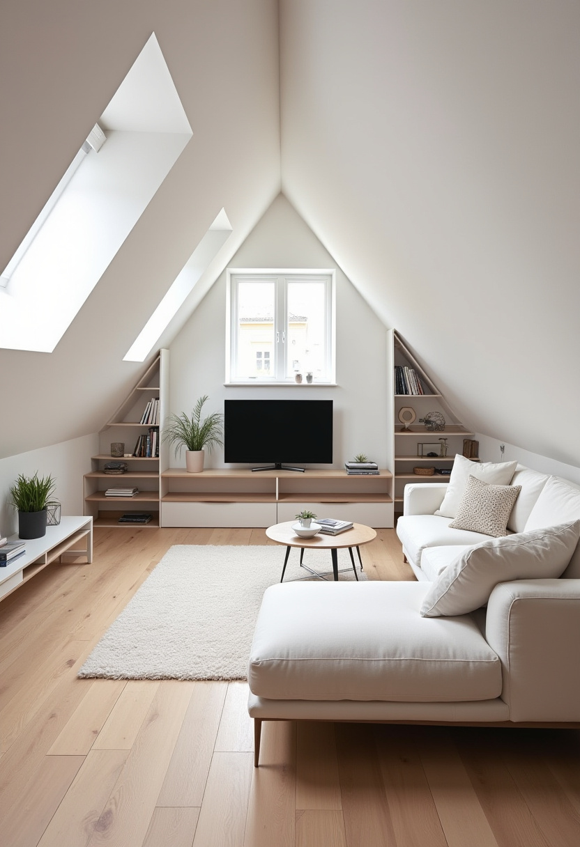 Attic TV Room Sloped Ceiling