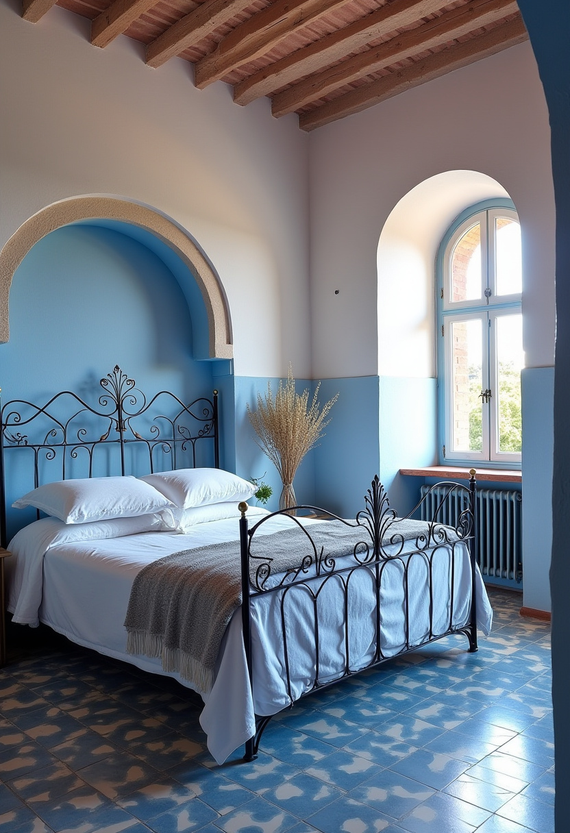 Minimalist Blue and White Bedroom