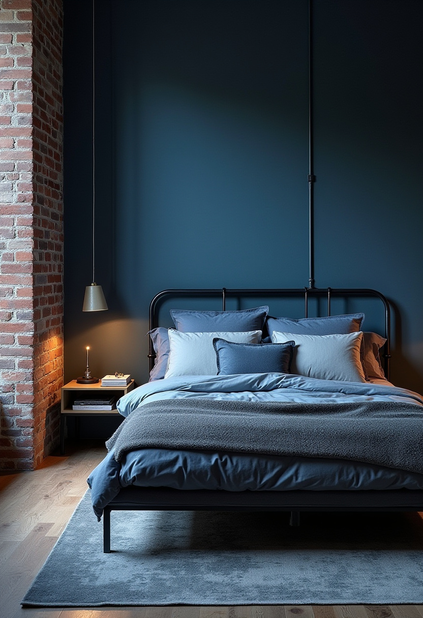 Blue and White Bedroom Setup