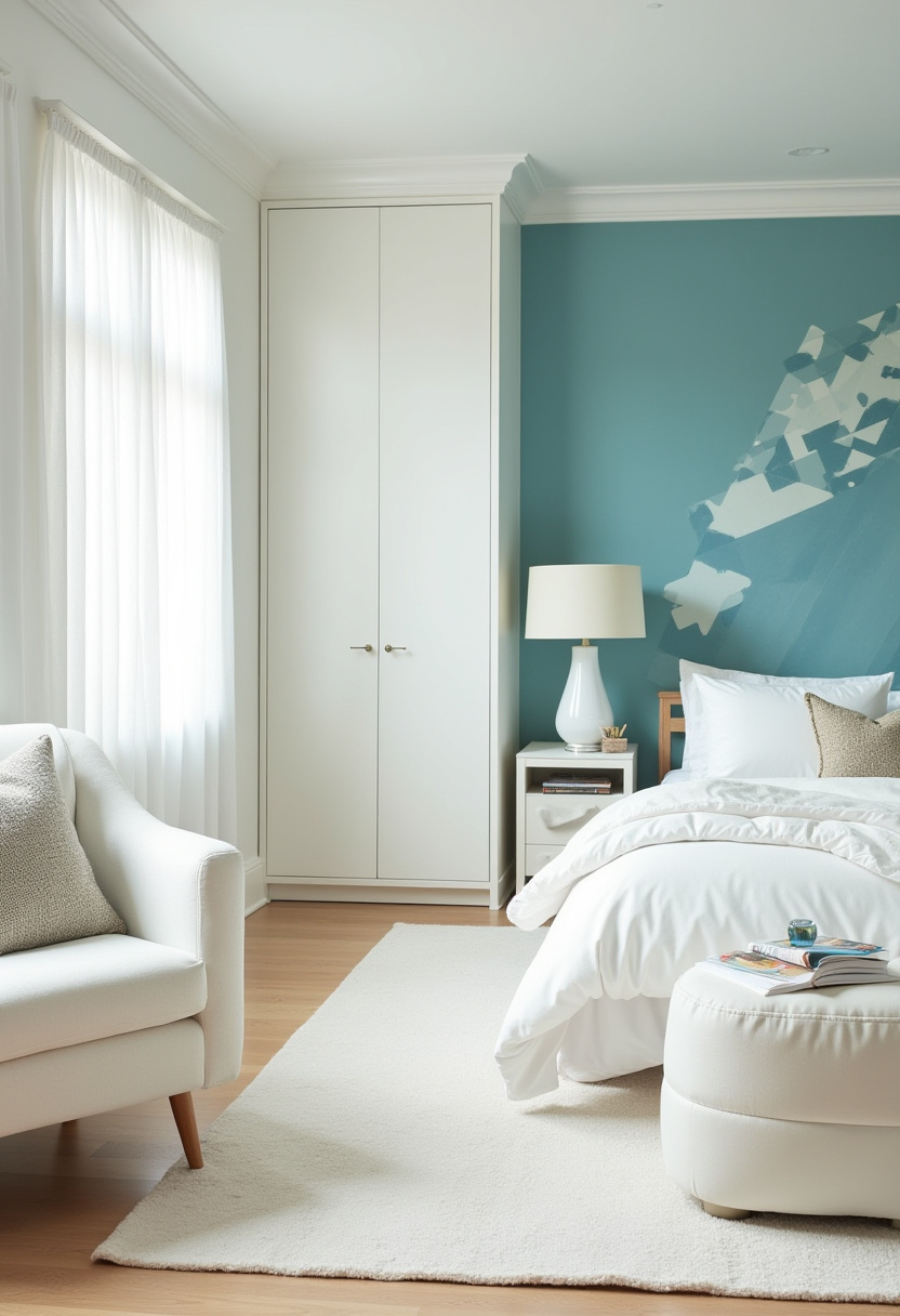 white bedroom with blue accents 26
